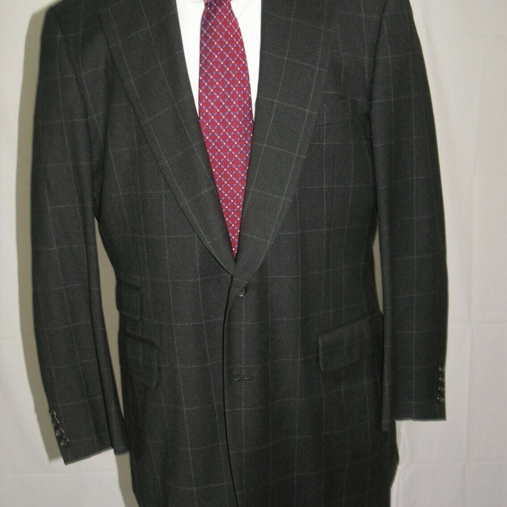 Paul Stuart Gray Windowpane Flannel Weight Super … - image 5